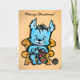 Westie Knitting - God jul - Hand plockade Helgkort