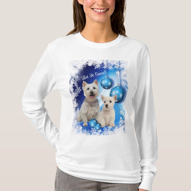 Westie låt det snöa Julhälsningar Tee Shirt (Framsida)