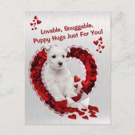 Westie Lovable Snuggable Puppy Hugs Valentine Helg Vykort
