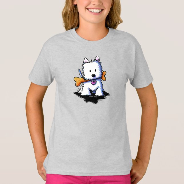 Westie med Bone KiniArt T Shirt (Framsida)