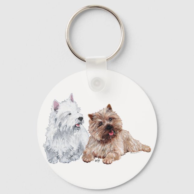 Westie med Brown Cairn Terrier Nyckelring (Framsida)
