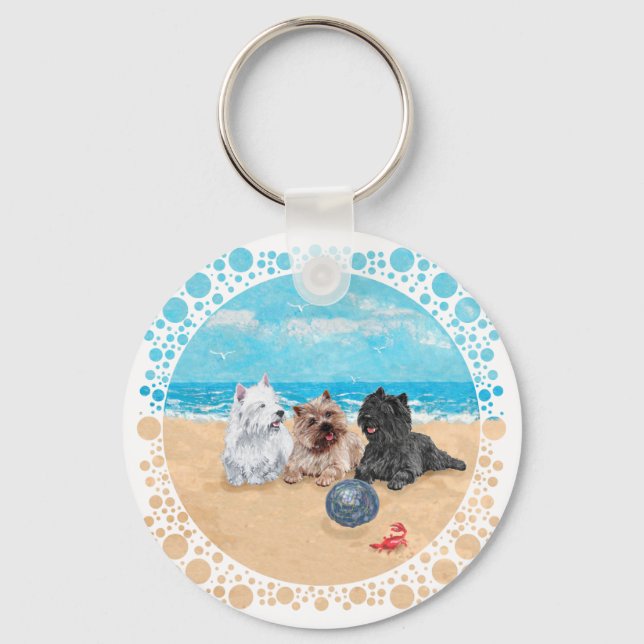 Westie med Cairnterrier på stranden Nyckelring (Framsida)