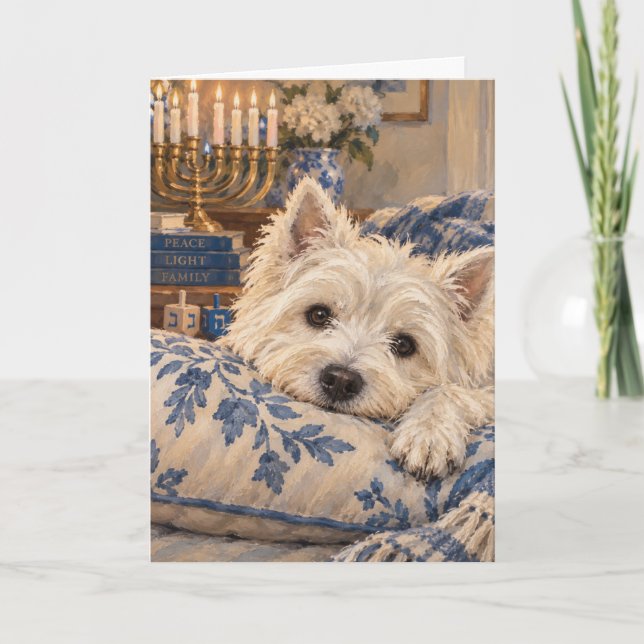 Westie Menorah Hanukkah Judisk Kort (Framsida)