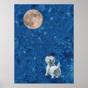 Westie och Fullmåne Poster