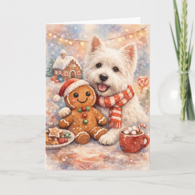 Westie och pepparkaksgubbe-kort helgkort (Framsida)