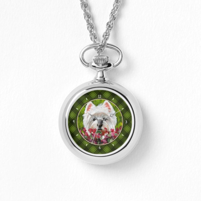 Westie och Rosa Flowers Armbandsur (Framsida)
