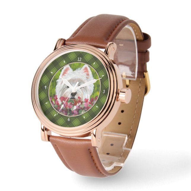 Westie och Rosa Flowers Armbandsur (Vinkel)