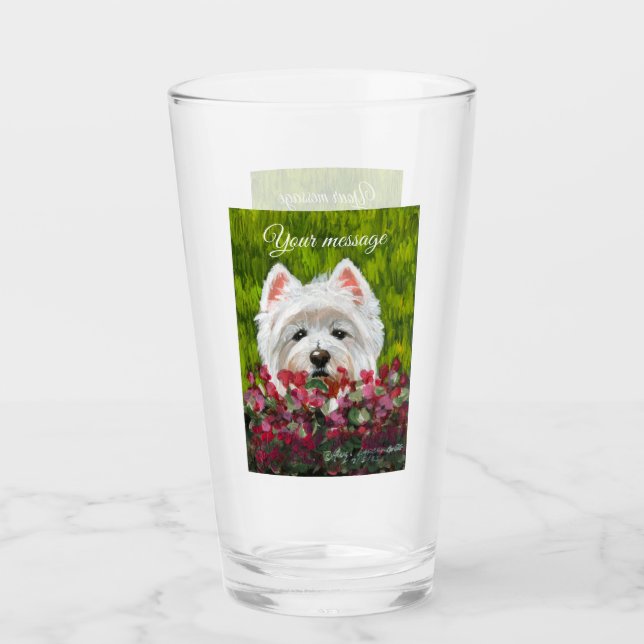 Westie och Rosa Flowers Glaskopp (Framsida)