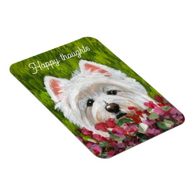 Westie och Rosa Flowers Magnet (Högersidan)