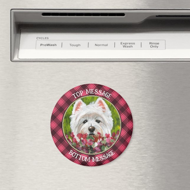 Westie och Rosa Flowers Magnet (In Situ (Dishwasher))