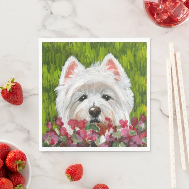 Westie och Rosa Flowers Pappersservett (Insitu)