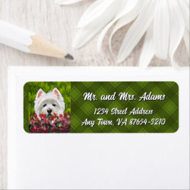 Westie och Rosa Flowers Returadress Etikett