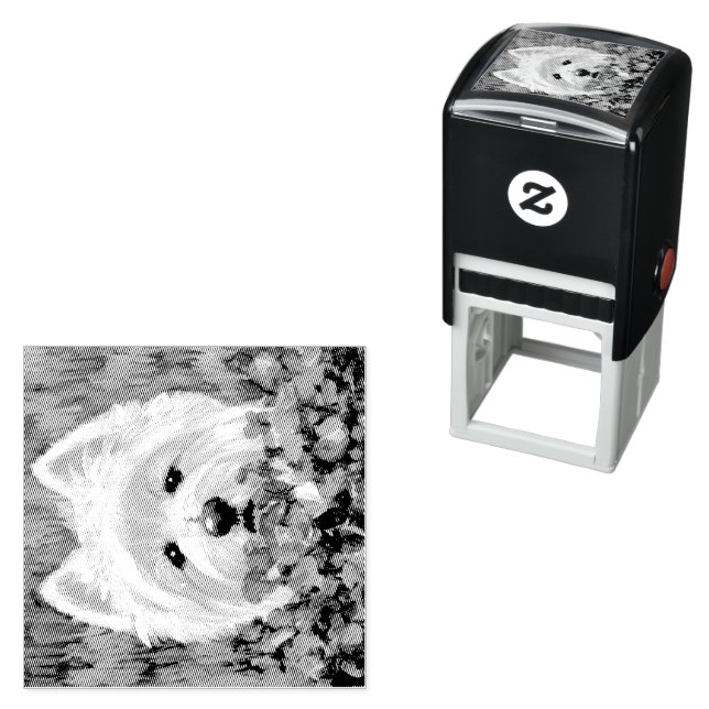 Westie och Rosa Flowers Självfärgande Stämpel (In Situ)