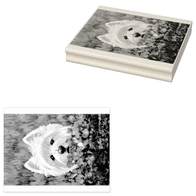 Westie och Rosa Flowers Stämpel (Stämplad)