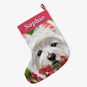 Westie och Rosa Flowers Stor Julstrumpa