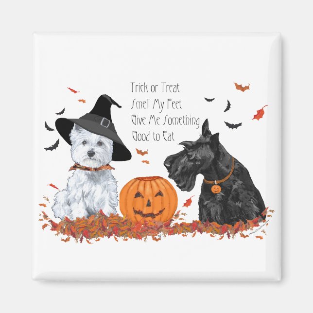 Westie och Scottie Halloween Magnet (Framsidan)