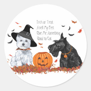 Westie och Scottie Halloween Runt Klistermärke