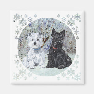 Westie och Scottie i snöig landskap Magnet