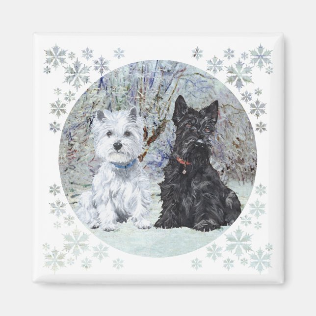 Westie och Scottie i snöig landskap Magnet (Framsidan)