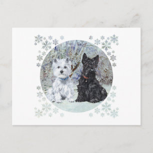 Westie och Scottie i snöig landskap Vykort
