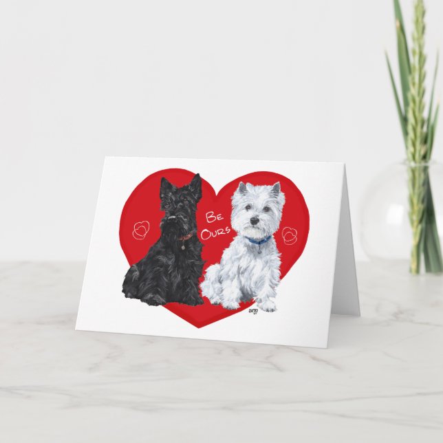 Westie och Scottie Valentine Helgkort (Framsida)