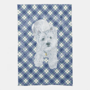 Westie on Tartan Kökshandduk