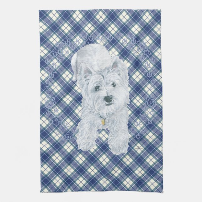 Westie on Tartan Kökshandduk (Vertikal)