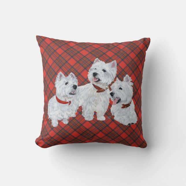 Westie on Tartan PILLOW Kudde (Framsida)