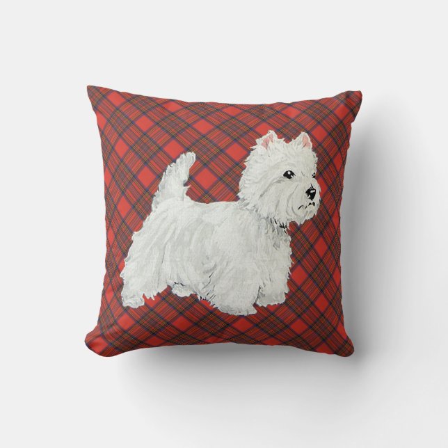 Westie on Tartan PILLOW Kudde (Framsida)