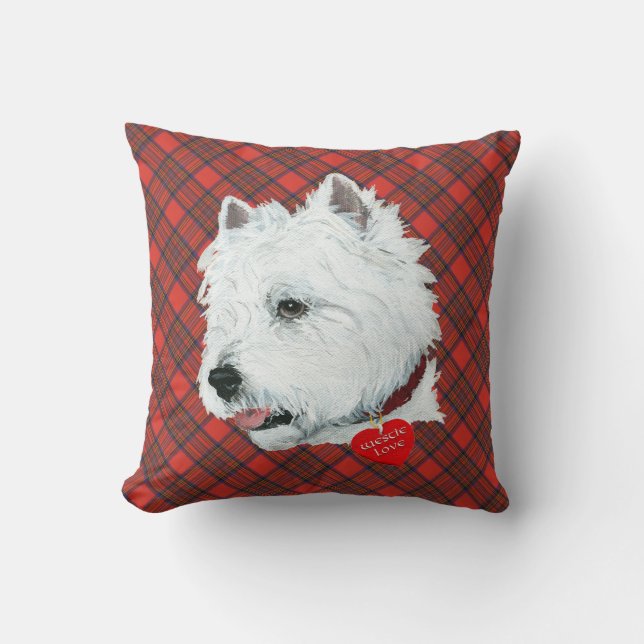 Westie on Tartan PILLOW Kudde (Framsida)