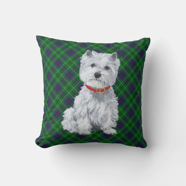 Westie on Tartan PILLOW Kudde (Framsida)