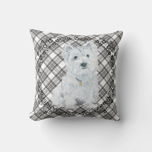 Westie on Tartan PILLOW Kudde (Framsida)