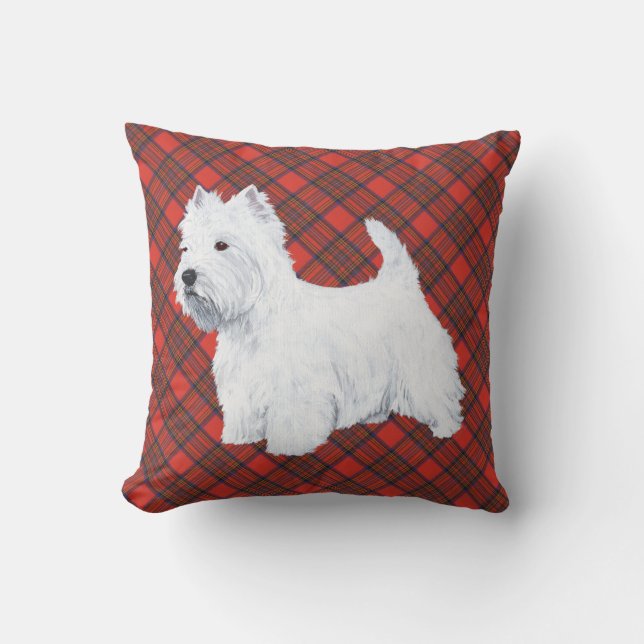 Westie on Tartan PILLOW Kudde (Framsida)