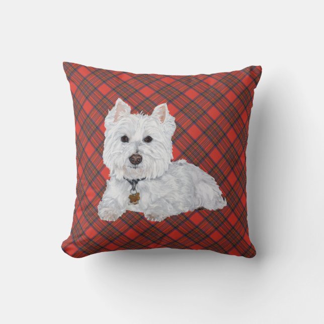 Westie on Tartan PILLOW Kudde (Framsida)