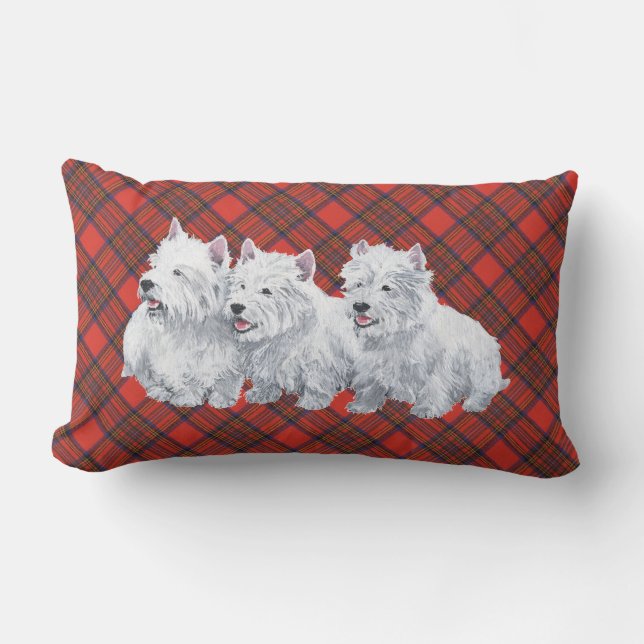 Westie on Tartan PILLOW Lumbarkudde (Framsida)