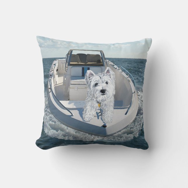 Westie on the Boat PILLOW Kudde (Framsida)