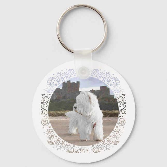 Westie på Bamburgh Castle Nyckelring (Framsida)