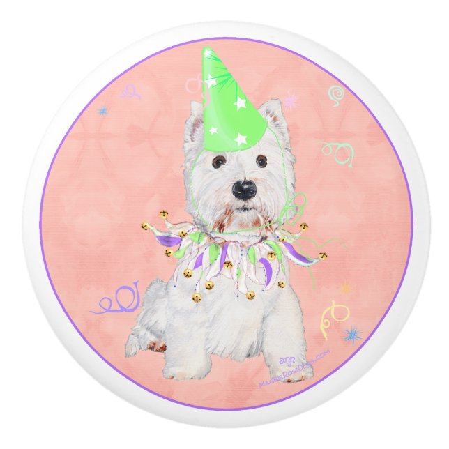 Westie på festhumör knopp (Framsidan)
