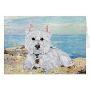 Westie på stranden hälsningskort