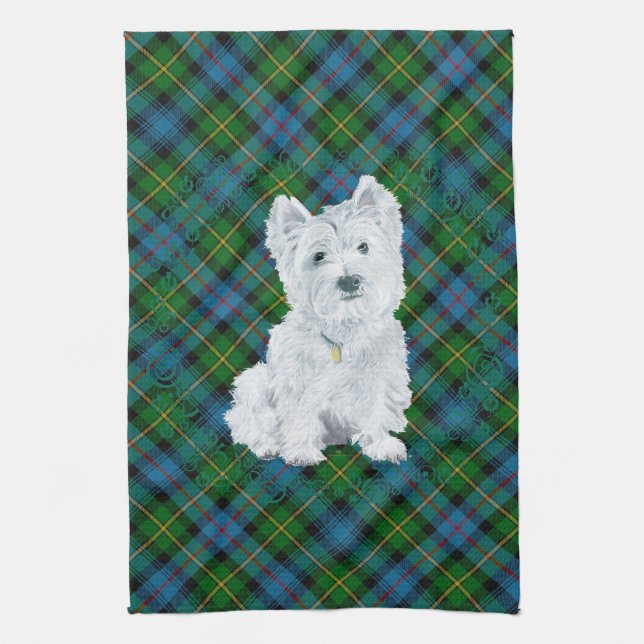 Westie på Tartan Kökshandduk (Vertikal)