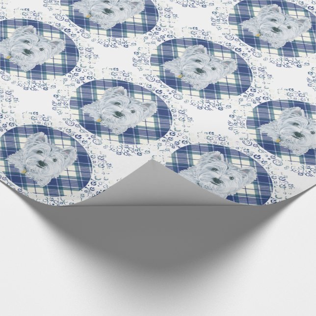 Westie på Tartan Presentpapper (Hörn)