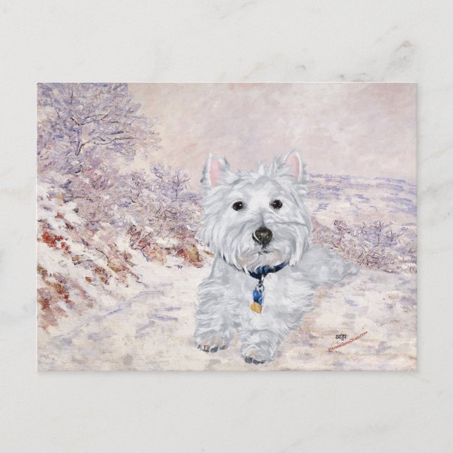 Westie på vintern vykort (Framsida)