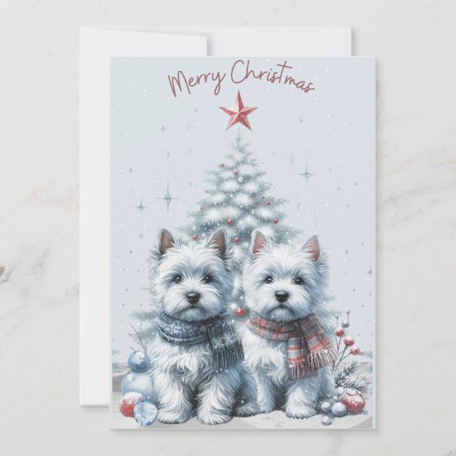 Westie Pair God jul Card Julkort (Framsida)