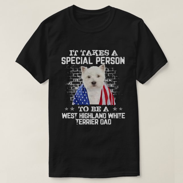 Westie Pappa med stolt amerikanska Flagga Far T Shirt (Design framsida)