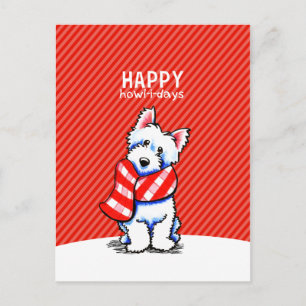 Westie Play Scarf jul Lycklig Howl-i-days Helg Vykort