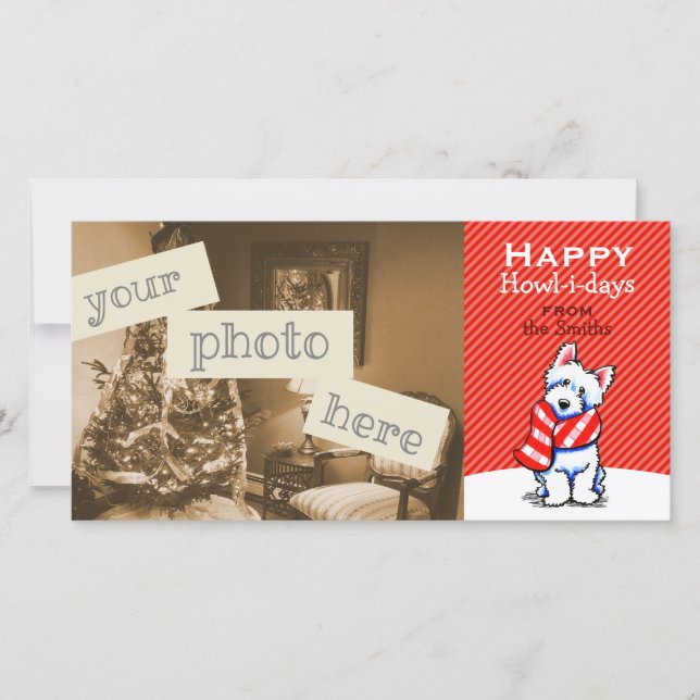 Westie Play Scarf jul Modern Red Julkort (Framsida)