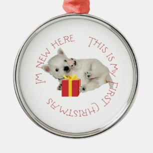 Westie Puppy Första jul Julgransprydnad Metall
