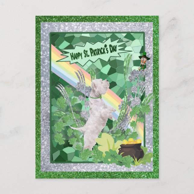 Westie Puppy nummer två Lycklig St patricks day Vykort (Framsida)