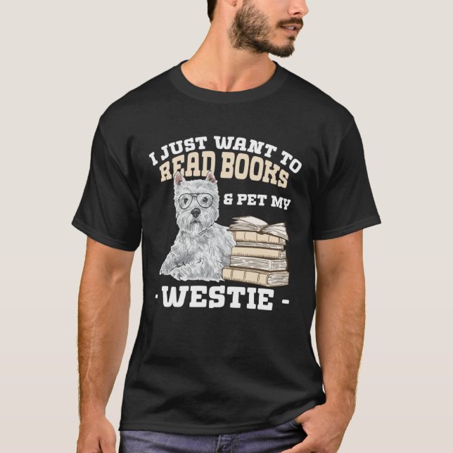 Westie Reading Books West Highland White Terrier T Shirt (Framsida)