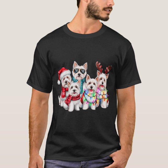 Westie Reindeer Christmas Lights Dog Lover Xmas Pa T Shirt (Framsida)